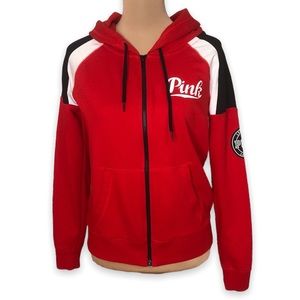 Victoria's Secret PINK Hoodie Red Black Sweatshirt Zip Up Size M